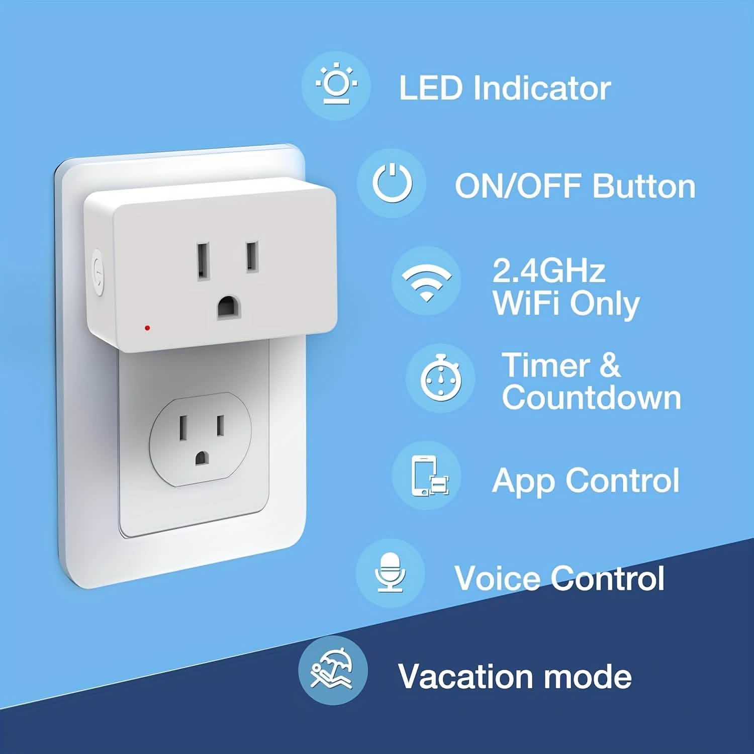 2-Pack: WiFi Smart Plug – 15A, Timer & App Control, Works with Alexa & Google Home