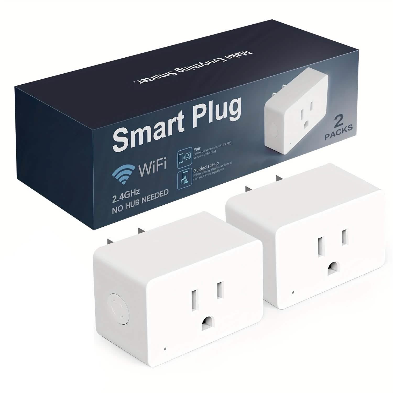 2-Pack: WiFi Smart Plug – 15A, Timer & App Control, Works with Alexa & Google Home